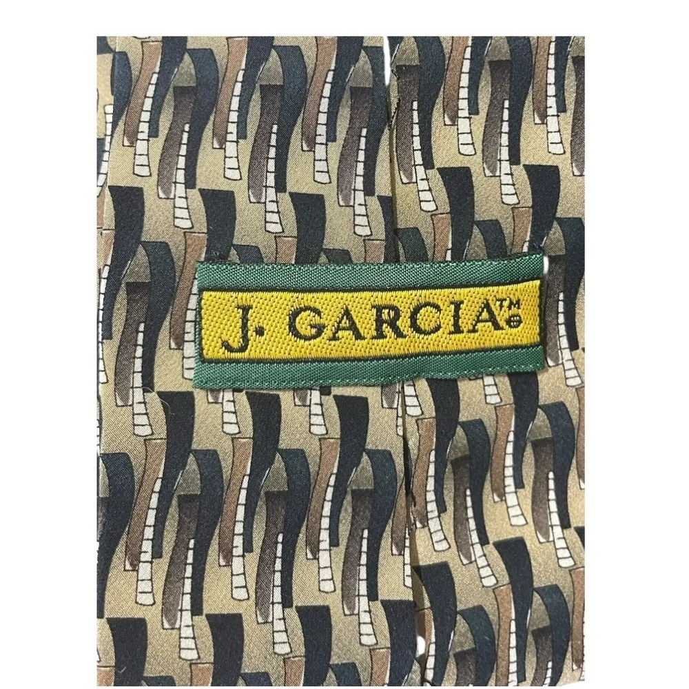 J. Garcia Geometric Silk Tie in Black, Brown and Tan